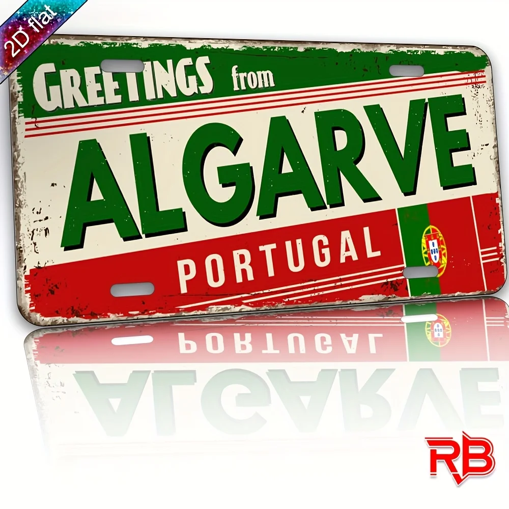 Placa de alumínio vintage "Saludos de Algarve Portugal" - Sinal de metal impresso UV, para casa, café, decoração de restaurante, Ind