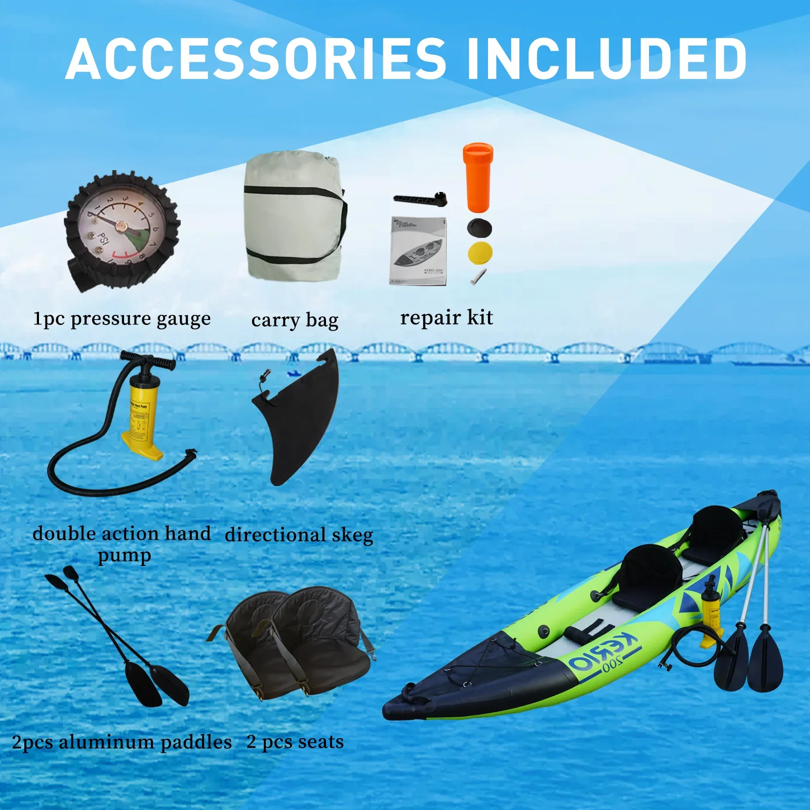 Lightweight 3-Person Inflatable Kayak for Adults for Excursions & Fishing PVC/PE Hull Nylon Material 4m Length for Rivers