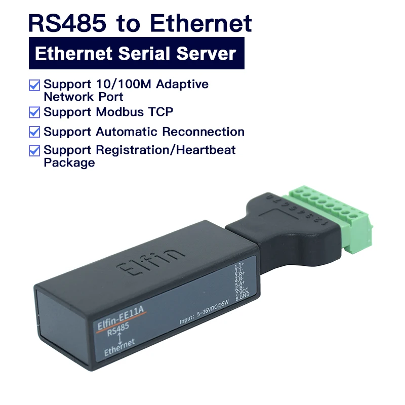 EE11A MINI RS485 Serial Server to Ethernet ModbusTCP to Ethernet RJ45 Converter Eembedded Web Server