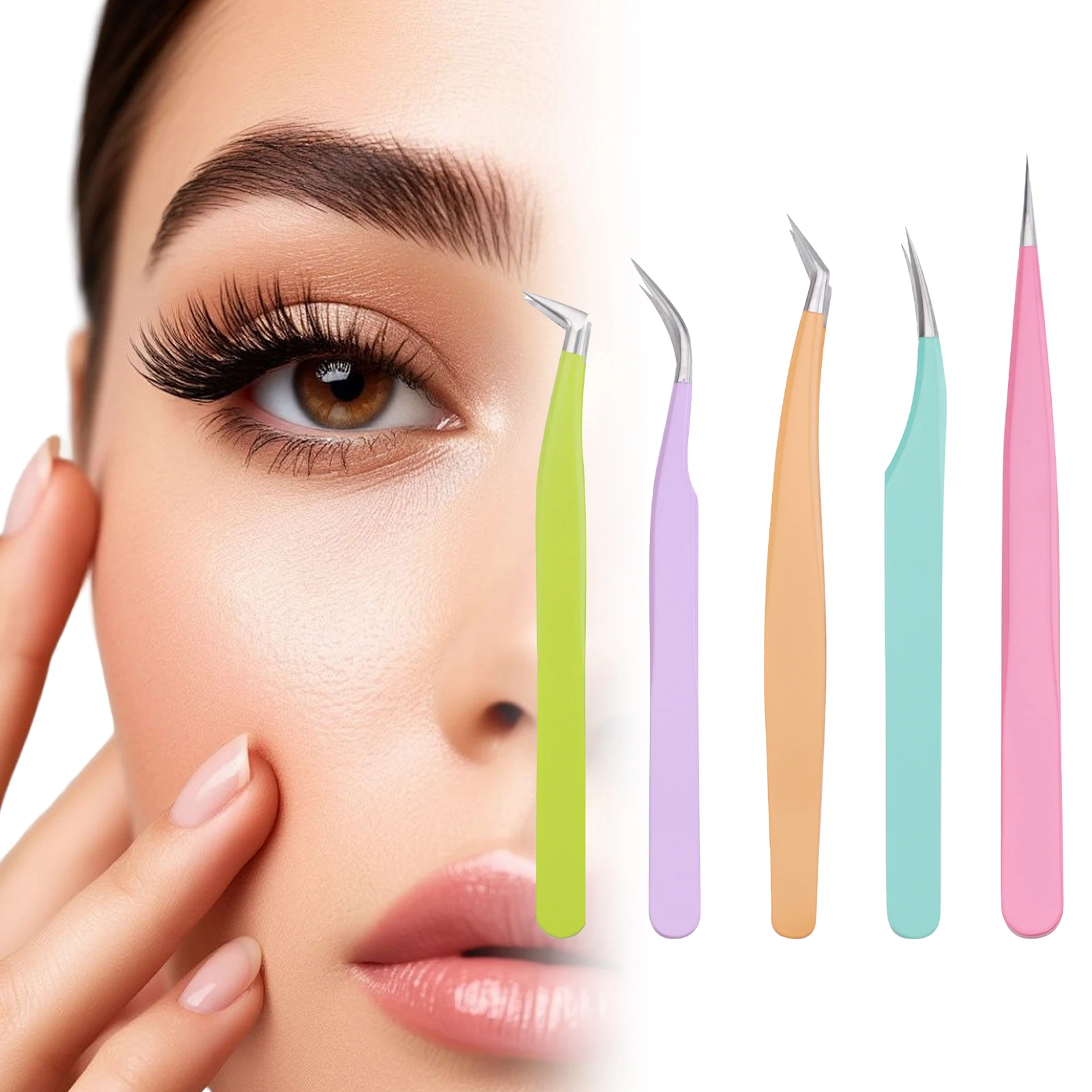Pinzas multifuncionales, pinzas para pestañas de acero inoxidable, parches para injerto de pestañas postizas, ayuda para pestañas postizas, pinzas portátiles