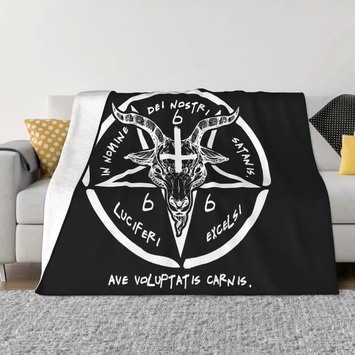 666 Baphomet Knitted Blanket Fleece Sigil Of Satan The Goat Head God Cool Super Soft Throw Blankets for Home Couch Bedspread