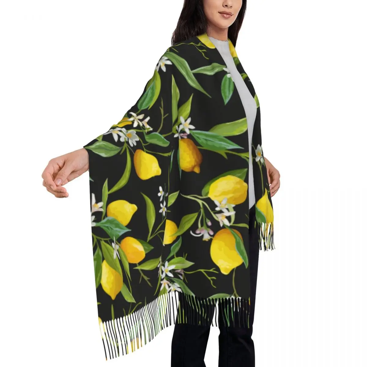 Winter Scarf Women Thin Warm Shawl Wrap Lemon Fruits Floral And Leaf Tassel Lady Blanket Echarpe Bufanda Hijab