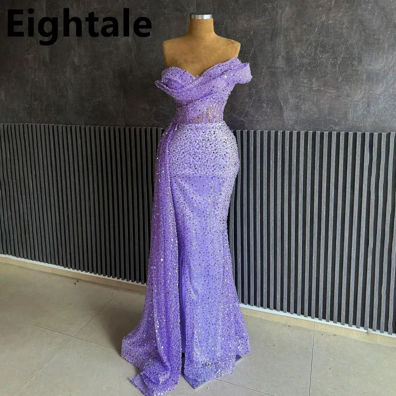 

Eightale 2025 Lilac Sequins Mermaid Slit Prom Dress Asymmetrical Evening Dress Women Formal Party Gown Robes De Soirée