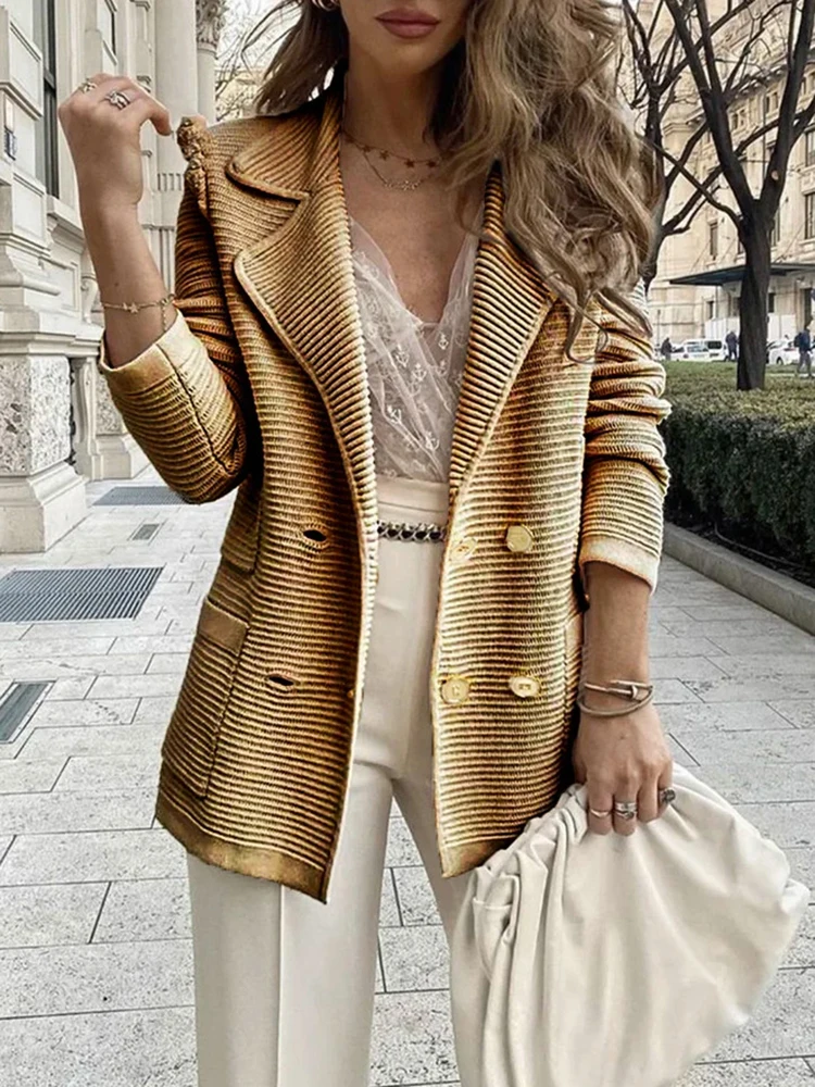 Women Streetwear Casual Loose Button Coat Elegant Office Lady Solid Lapel Outerwear Autumn Long Sleeve Patchwork Pocket Jackets