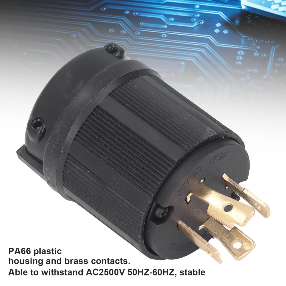 30A 250V NEMA L15-30P プラグ ツイストロック式 米国規格 ロックプラグ 3極 - 4線 工業用グレード 発電機コネクタ 発電機