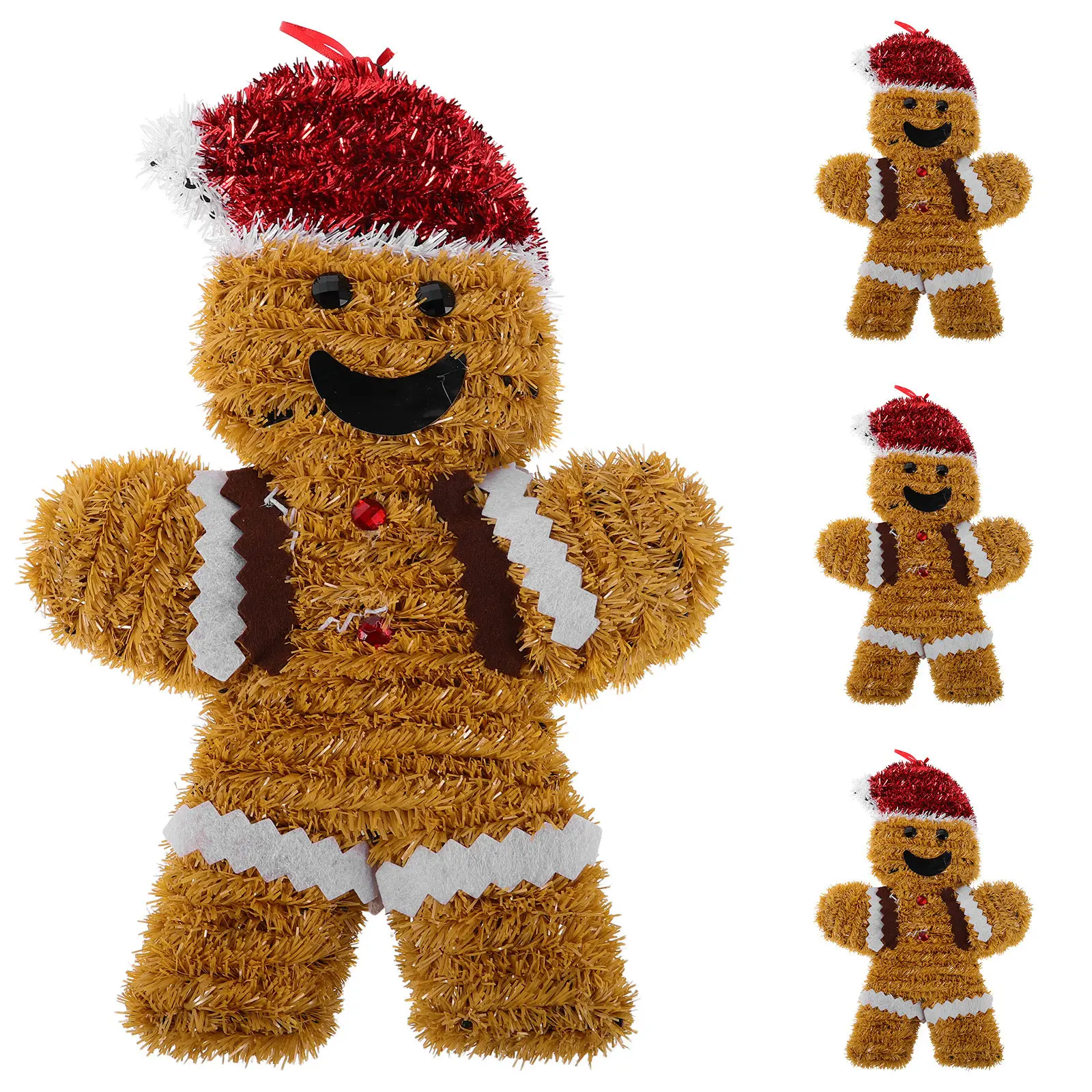 4Pcs Christmas Ornament Set Gingerbread Man Hanging Decorations Tree Window Wall Christmas Hanging Decor Holiday Indoor Decor