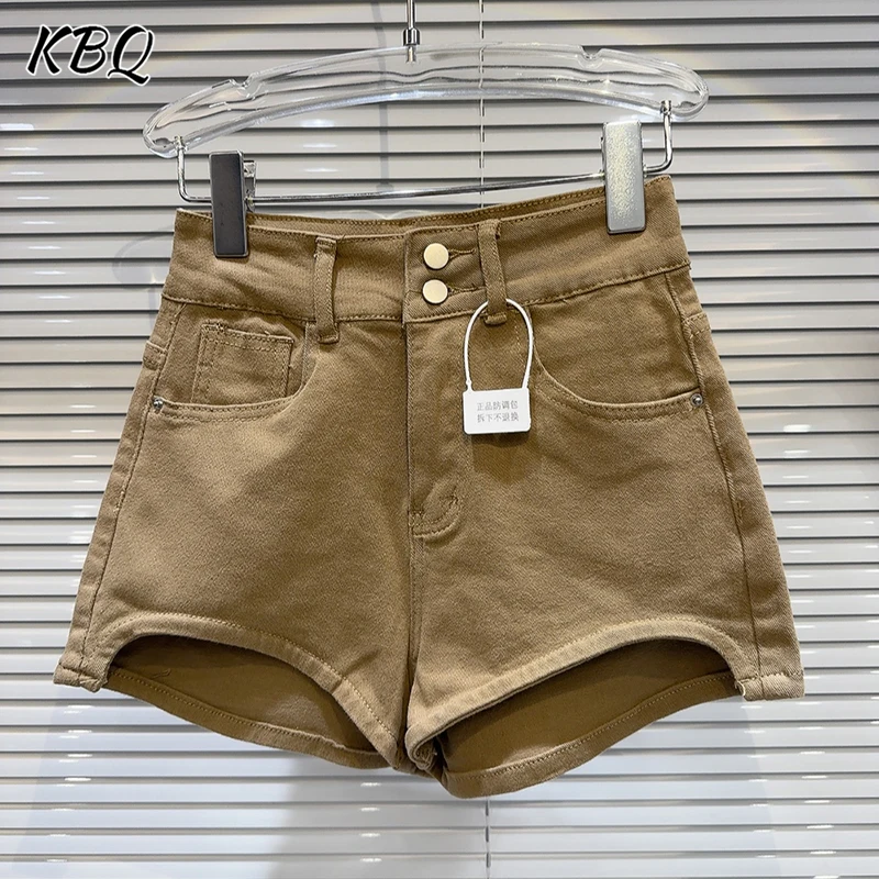 

KBQ Solid Spliced Button Minimalist Short Pants for Women High Waist Patchwork Pockets Vintage Shorts Female Fashion Style New