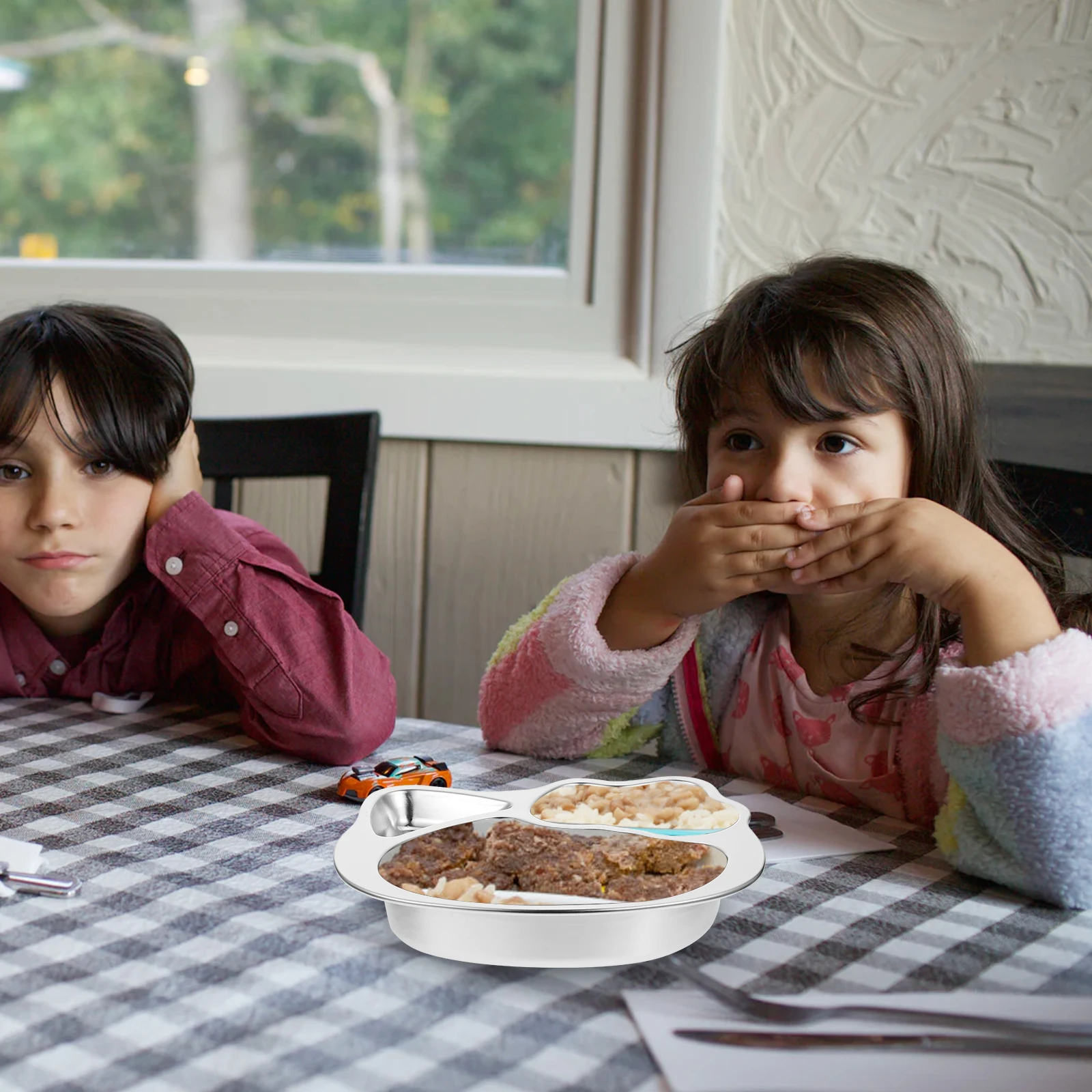 

1Pcs 304 Stainless Steel Baby Compartment Plate Durable Antirust Reusable Smooth Surface for Kids Meals Baby Dinner Plate