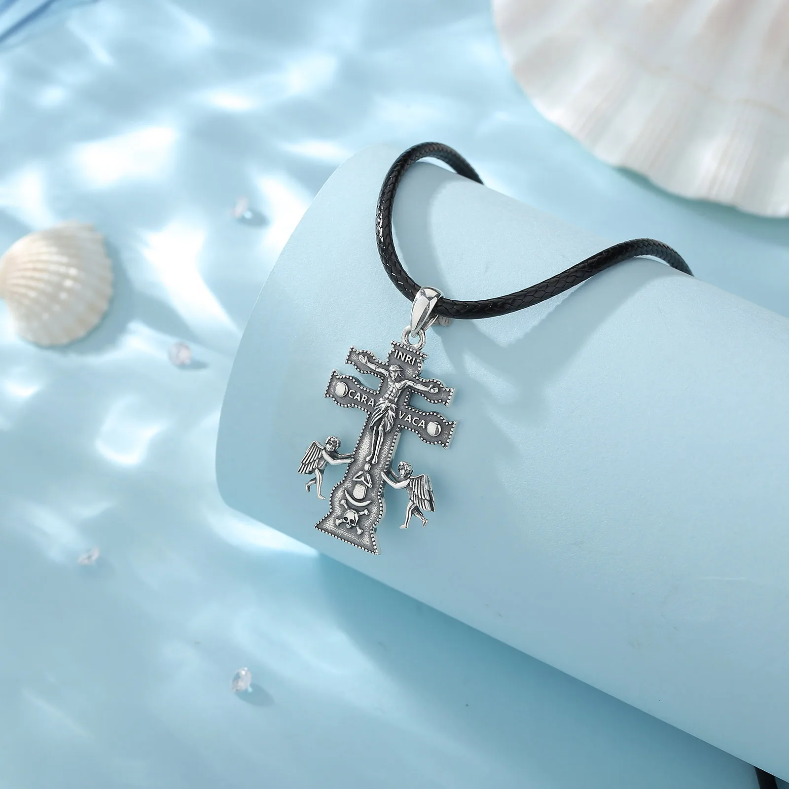 Caravaca Cross Jewelry Eudora 925 Sterling Silver Cross Necklace for Man Woman Angel Christian Personality  Pendant Banquet Gift