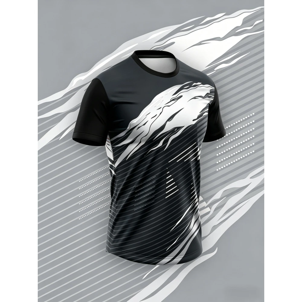 Einfaches, modisches 3D-Druck Fitness-T-Shirt für Herren, Outdoor-Laufshirt, Badminton-Sport-T-Shirt, lässiges O-Neck-Shirt mit kurzen Ärmeln