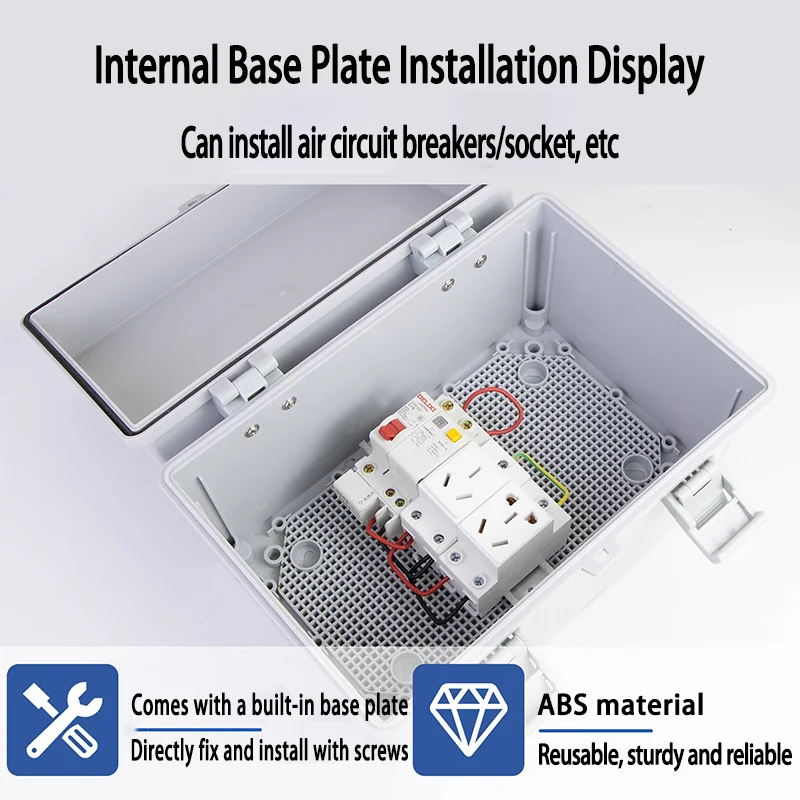 Caja de plástico ABS impermeable IP67, cubierta transparente, color gris, interruptor sellado para exteriores, cajas de distribución de energía