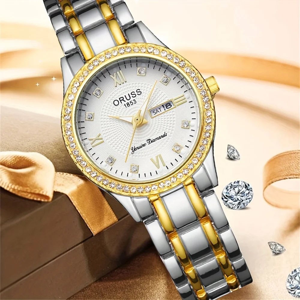 Women's watch room Gold with white luxury calendar ins fashion trend Valentine's Day gift women's watch classic high-grade