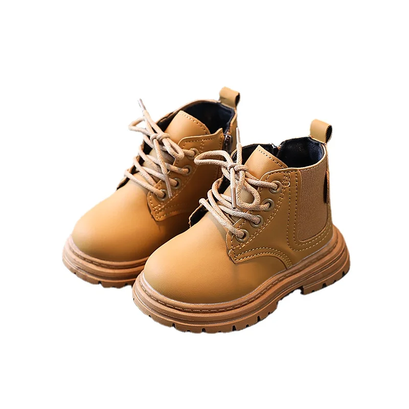 Autumn New Boys Boots Single Shoes Soft Bottom Kids Leather Shoes Fashion Children Girls Short Boots