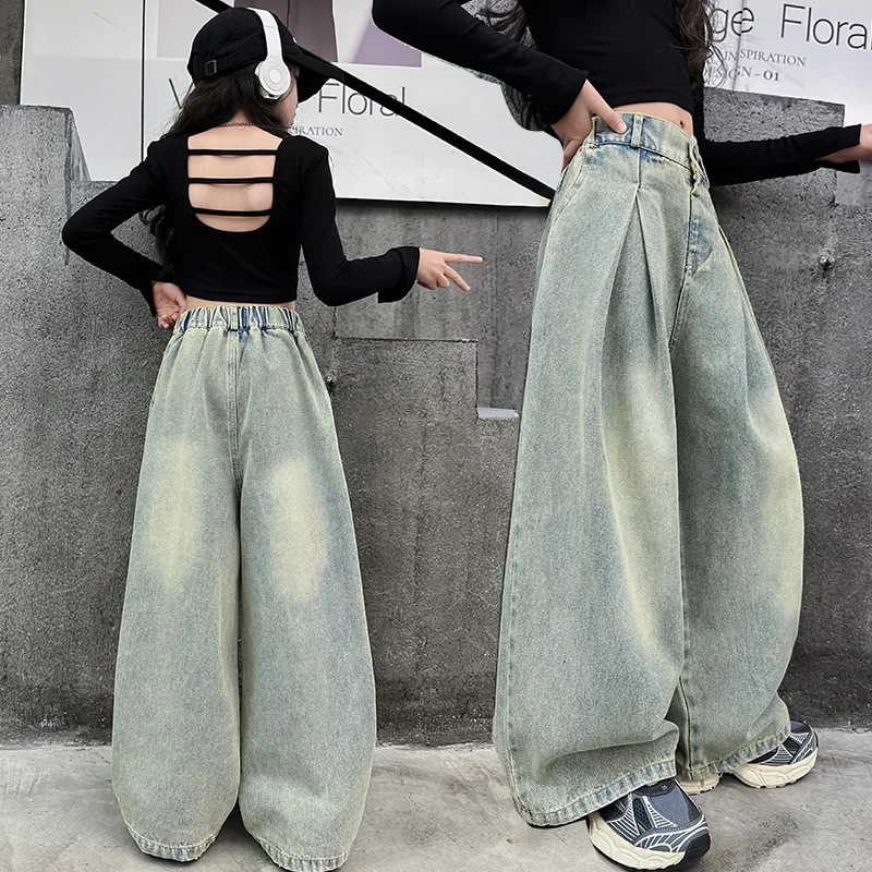Hot Girl Hip Hop High-quality Baggy Jeans for American Child Hiphop Street Washing Loose Denim Pants Kids Rapper jeans Trousers