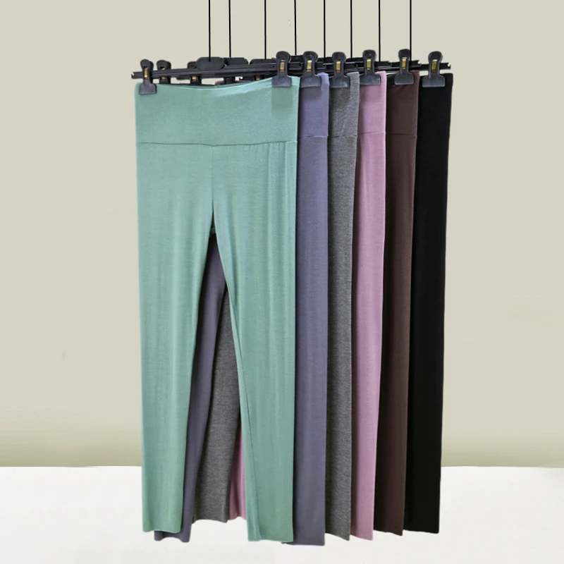 Women's High-Waist Slimming Modal Thin Leggings Spring Autumn Outerwear plus Size Long Pants Tight Fit Base Layer Pants