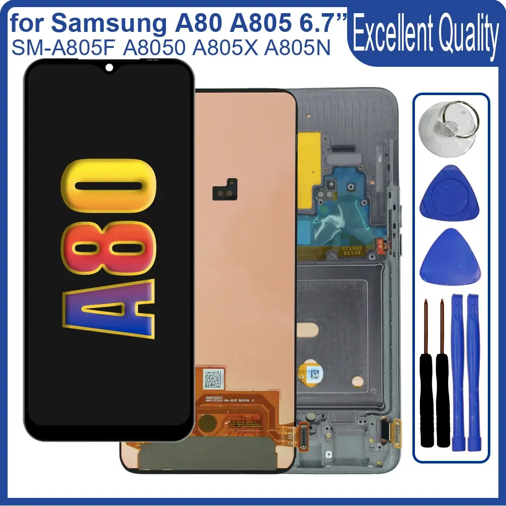 Super AMOLED for Samsung Galaxy A80 A805F LCD Display Touch Screen Digitizer for Samsung A805N LCD Display With Fingerprint