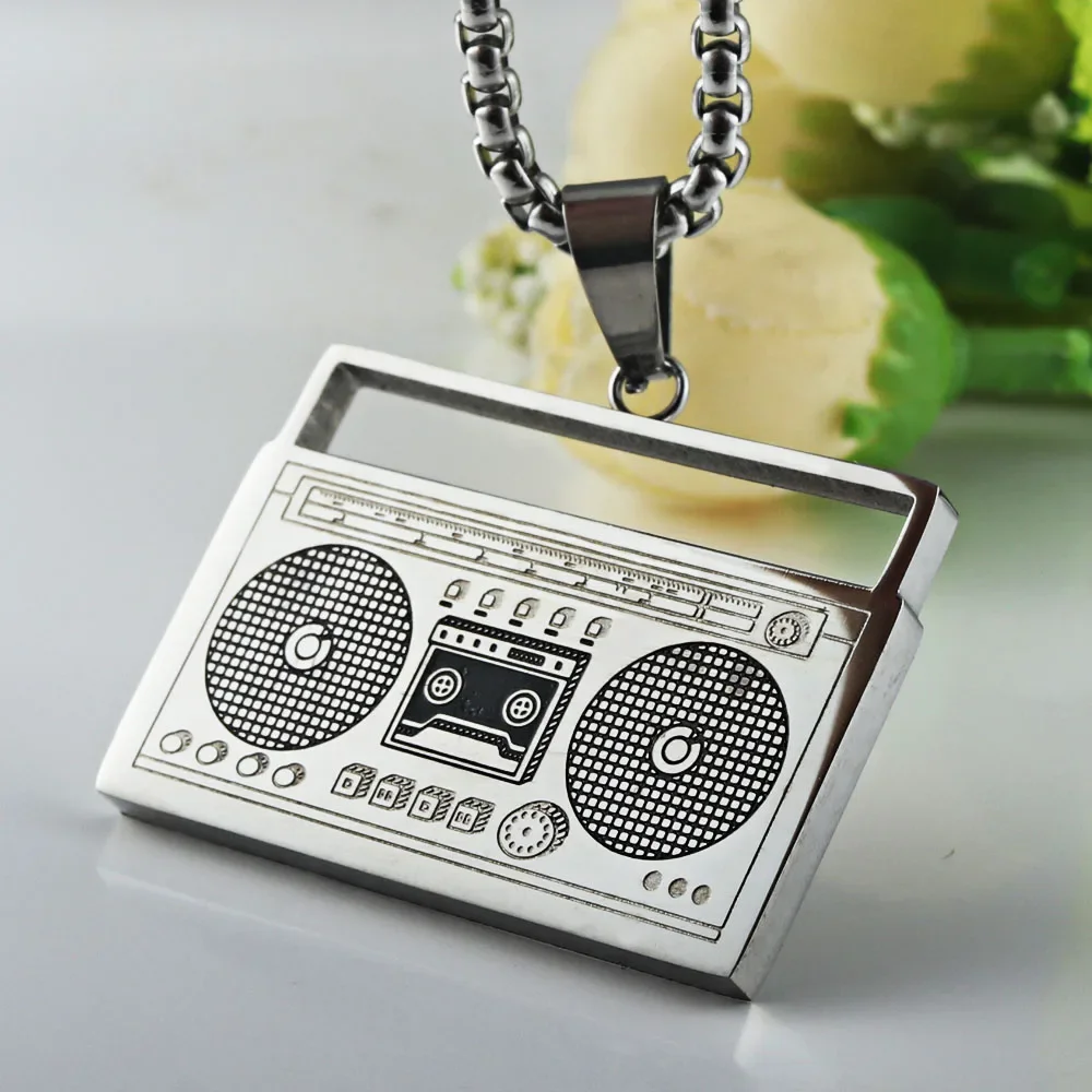 Punk Style Classic Recorder Necklace for Men Women Fashion 316L Stainless Steel Cassette Pendant Necklace Jewelry Wholesale