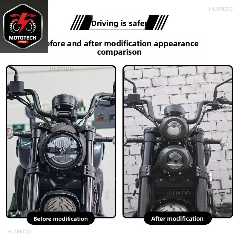 Applicable to Benda Black Flag 500 modified double headlights retro LED lens headlight assembly