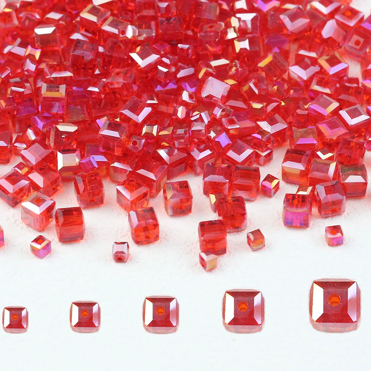 Red AB Colorful Austrian Crystal Square Glass Spacer Loose Beads for Jewelry Bracelet Earrings DIY Accessories 2/3/4/6/7mm