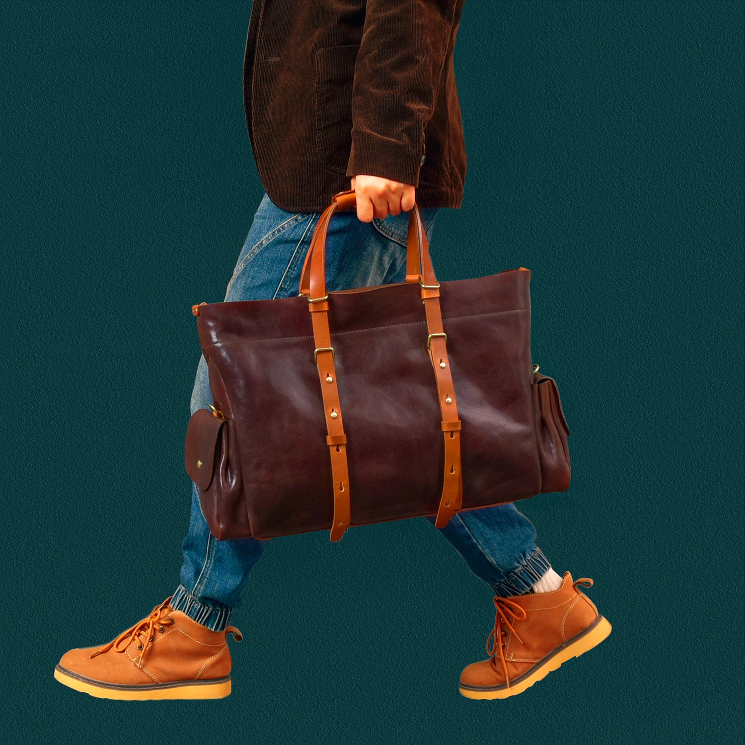 منظمات PNDME حقائب سفر كلاسيكية مصنوعة يدويًا من الجلد الأصلي للرجال ذات سعة كبيرة حقيبة يد فاخرة من جلد البقر المدبوغ بالخضروات