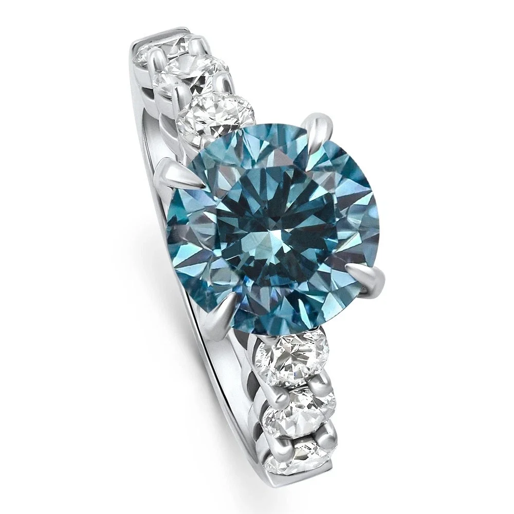 4CT Hauptstein, runder blauer Diamant, VS-VVS-Verlobungsring aus Platin 950, im Labor gezüchteter Diamantring für Damen, Jubiläumsgeschenk – Detail 7