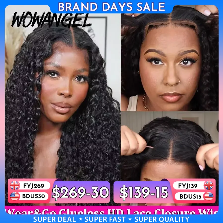 7x7 6x6 5x5 Glueless HD Lace Closure Wig Water Wave Wig Melt Skin Pre Plucked Curly Human Hair Wigs Ready to Wear Wigs For Woman
