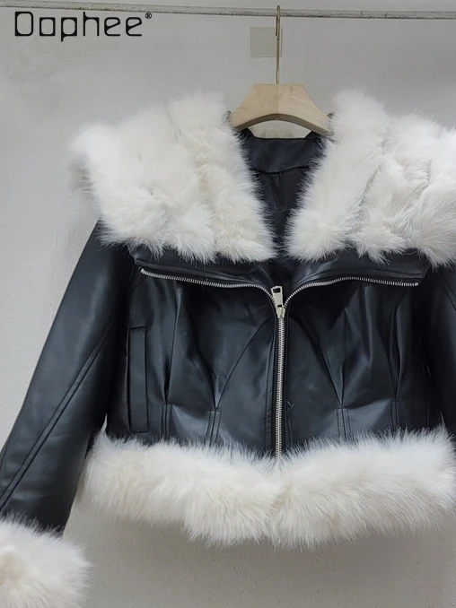 

Шаль с большим меховым воротником, шаль из искусственной кожи, пальто, осень-зима, новое элегантное утепленное меховое уличное модное короткое пальто, роскошные пальто