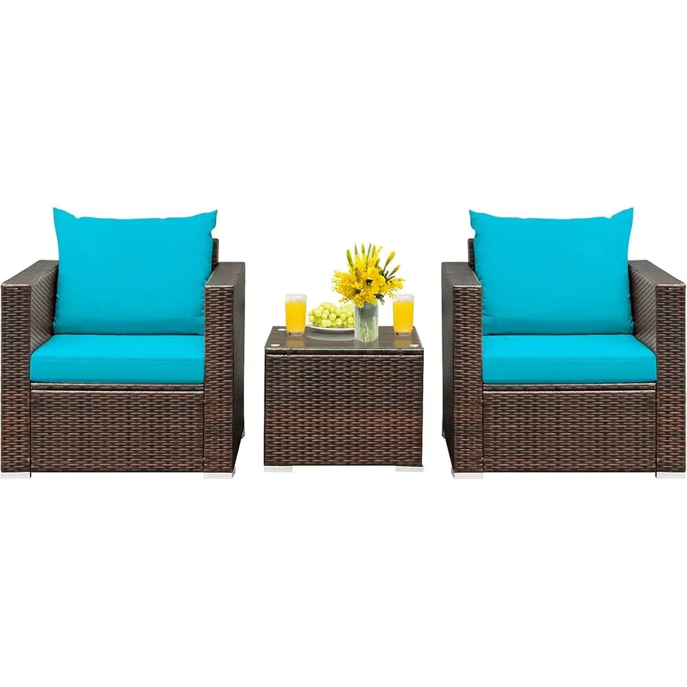 

3-Piece Outdoor Patio Furniture Set with Cushions and Coffee Table, Ideal for Garden, Poolside, or Balcony