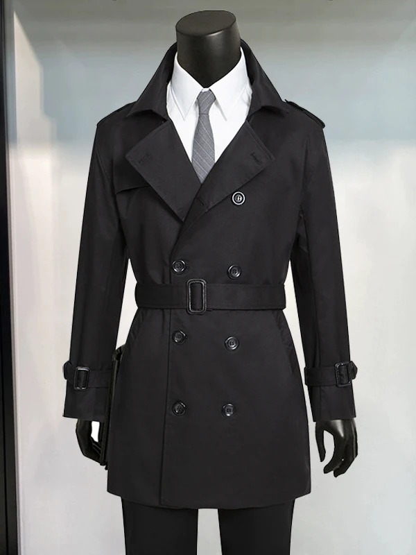 

Men's Mid-Length Fce-Lined Thiened Autumn Winter Coat Double-Row Button Briti Sle Casual Faion Stand Fit Outerwear