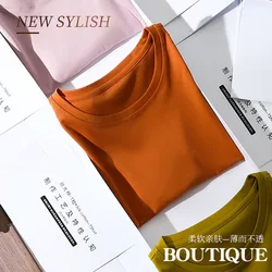 Summer Women Soft Silky Double Mercerized Roman Cotton T-shirts O Neck Straight Short Sleeve Multicolor T-shirt Casual Tops 2021