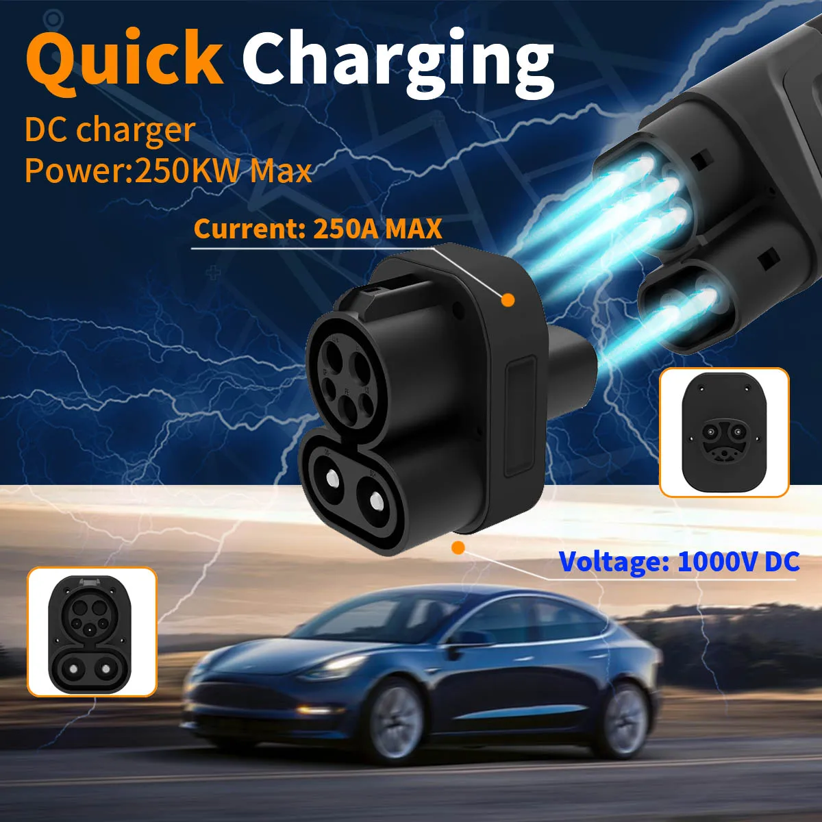 محول شحن RACER PILE CCS1 إلى NACS Fast Ev DC 250A CCS1 كومبو لمحول تسلا لطراز تسلا 3/Y/S/X #2