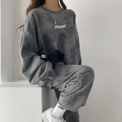 Matching Sets Sweatshirt Plus Velvet Thick Cotton Long-sleeved Trousers Women's Two Piece Sets Autumn Winter Casual Pant Sets