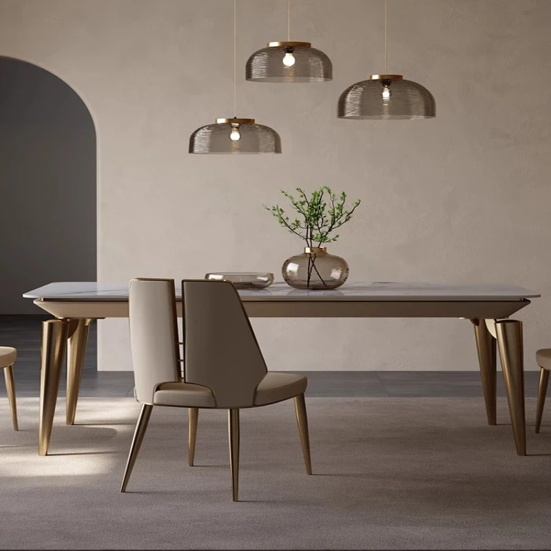 

minimalist dining table new light luxury high-end furniture rectangular rock slab dining table and chair combination