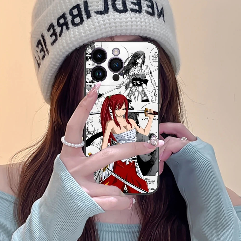 Fairy Tail Erza Mobile Cell Phone Case for iPhone 15 14 13 12 11 X XR XS 8 7 Pro Max Plus Mini Black Soft Phone Cover Shell