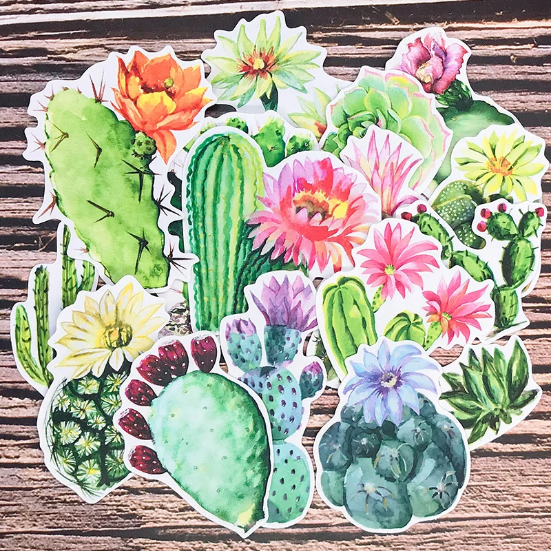 18pcs Cactus Succulents Hand Account Stickers Material Diary Photo Album DIY Luggage Decoration Journal Waterproof