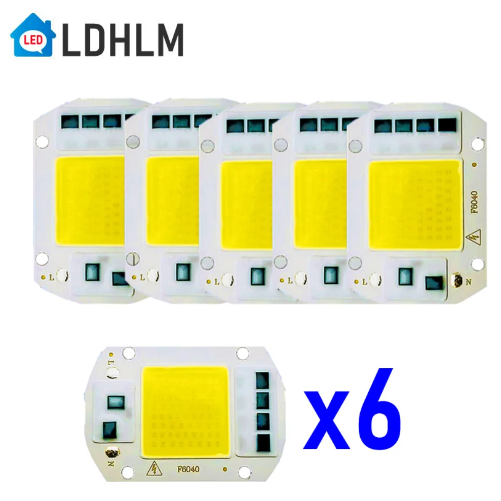 6ชิ้นโคมไฟ LED แบบ COB ลูกปัด20W 30W 50W AC 220V 240V IP65สมาร์ทไม่จำเป็นต้องมีคนขับฟลัดไลท์หลอดไฟ LED ชิปกลางแจ้ง