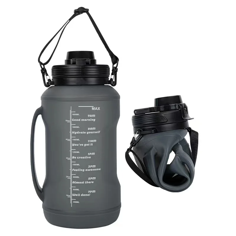 2.0L Large capacity water cup fitness portable roll cup food grade silicone belly cup folding outdoor sports water bottle