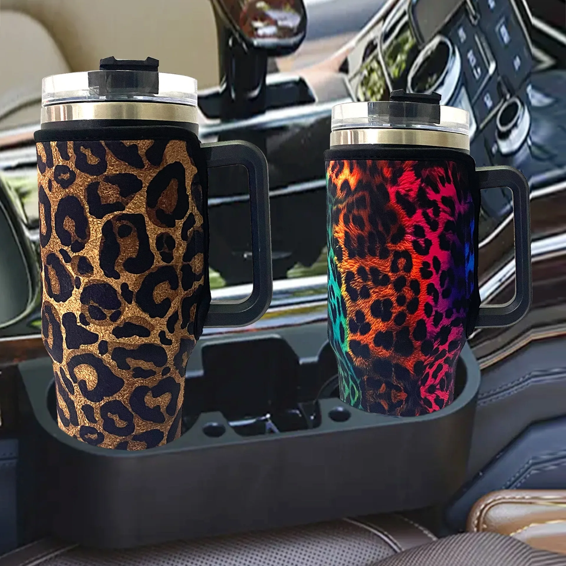 Fashion Insulated Cup Cover 40oz Waterproof Cup Sleeve Leopard Print Protect Bottle Covers for Traveling