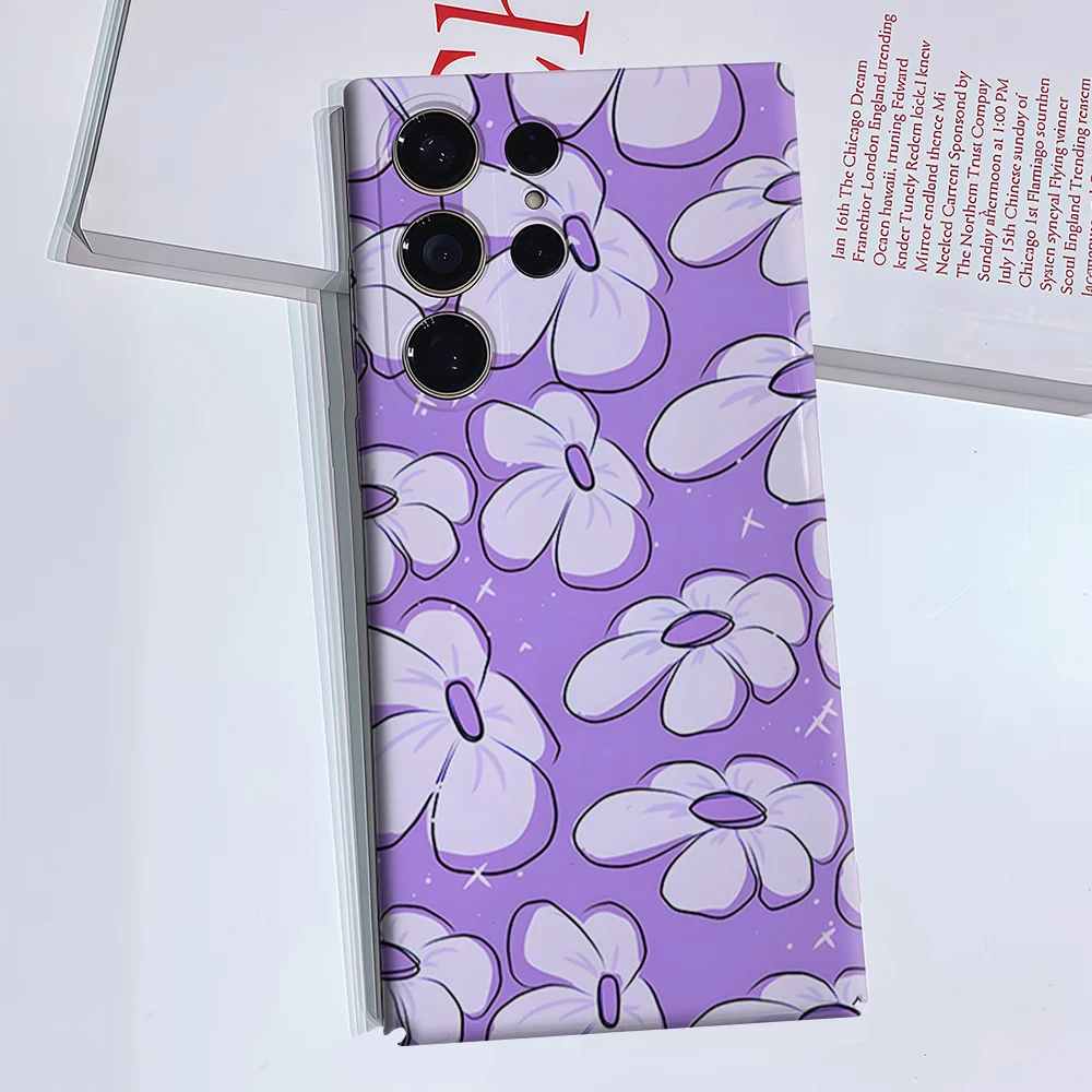 White Daisies Purple Sparkle For Samsung Galaxy S26 S25 S24 A56 A36 Dual Layer Luxury Fashion Full Lens Protective Case