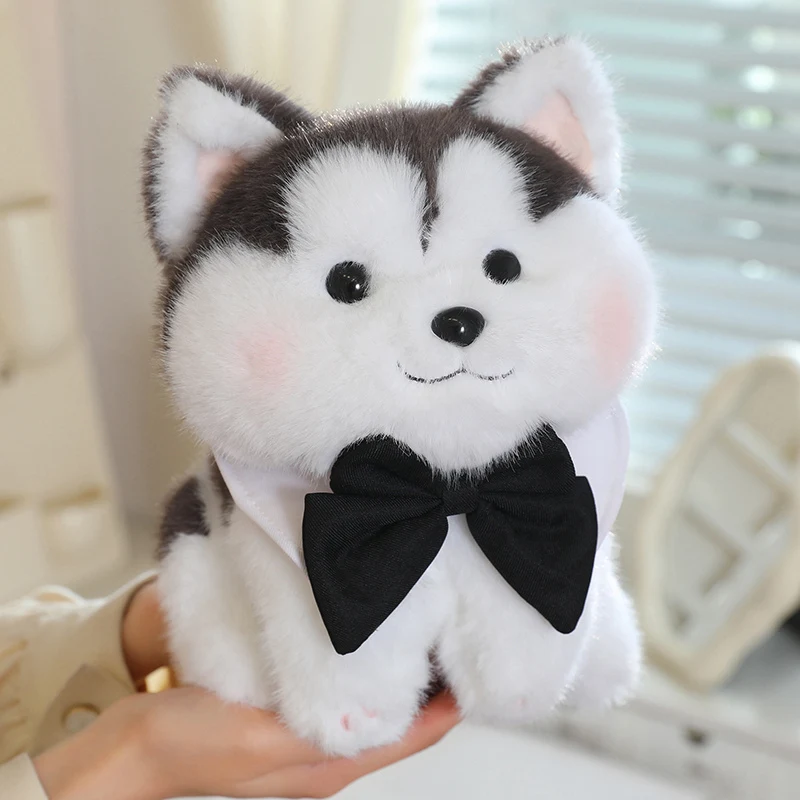 

Милая плюшевая игрушка-собака хаски "Пуф Дог" с бантиком, мягкая плюшевая игрушка для детей, кавайный пушистый щенок, подарок для девочек и мальчиков