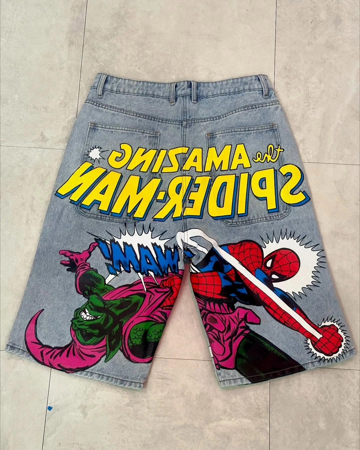 

Y2k Cartoon Denim Shorts Jeans Cartoon Embroidery Baggy Shorts Low Waist Over Streetwear The Knee Pants Men Women Casual Shorts