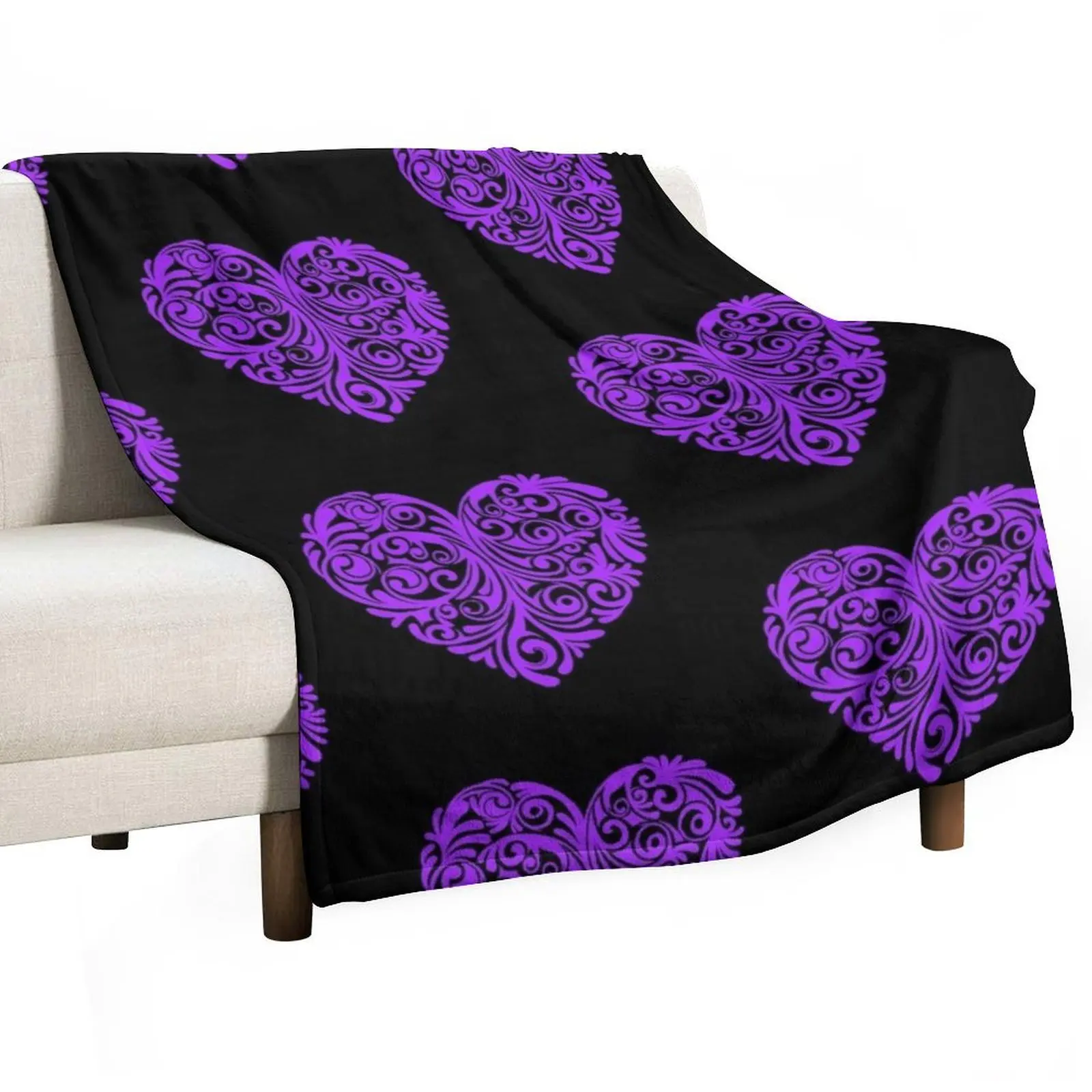 Purple Filigree Heart Throw Blanket Heavy Blankets For Sofas Blankets