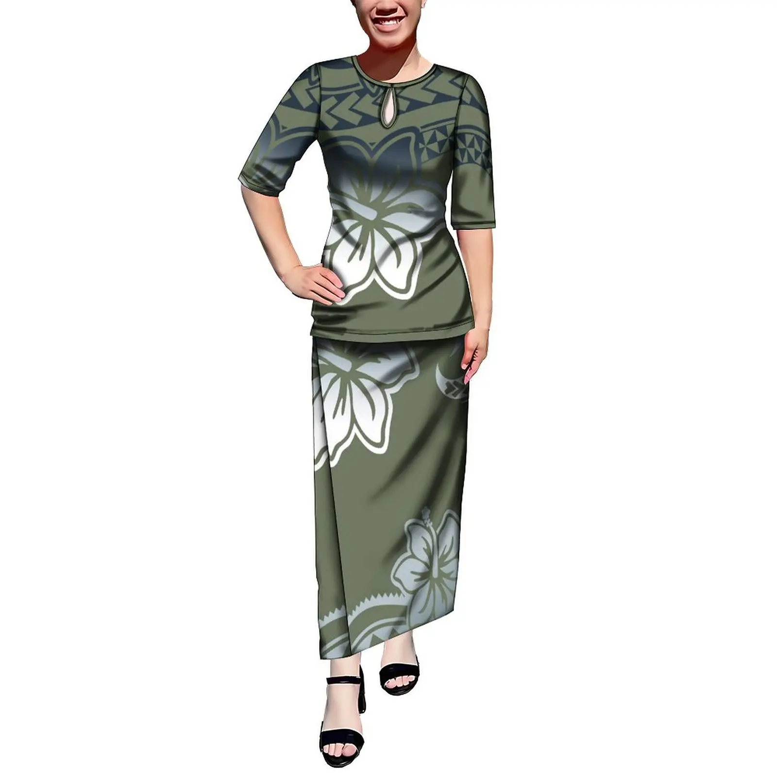 2025 New Design Women'S Crew-Neck Top And Slim-Fit Maxi Dress Puletasi Putaha Suit Polynesian Tribe Custom Dress