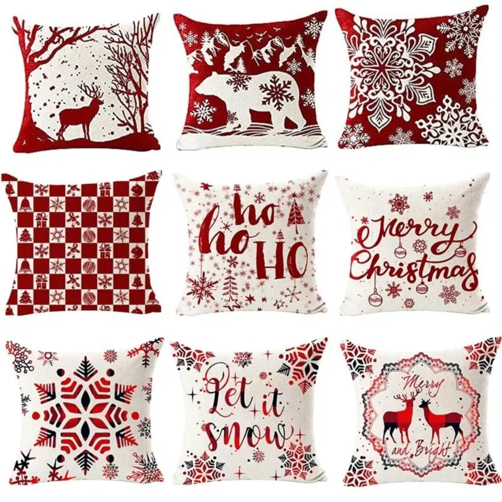 1Pc Christmas Throw Pillow,Christmas Tree Reindeer Snowflake Pattern- Double-Sided Printed Design,Soft Plush Cushion with Insert