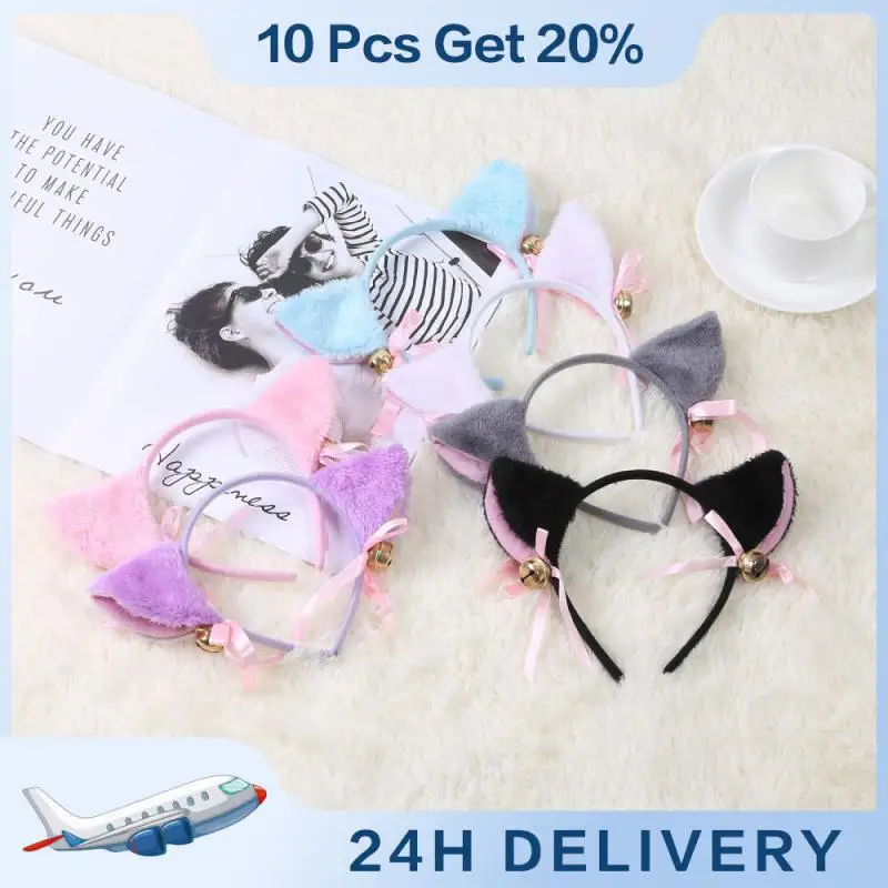 Lovely Cat Ear Hair Wear Halloween 6 Colors Masquerade Cat Ears Cosplay Costumes Bow Bells Headdress Headband Hair Accessories