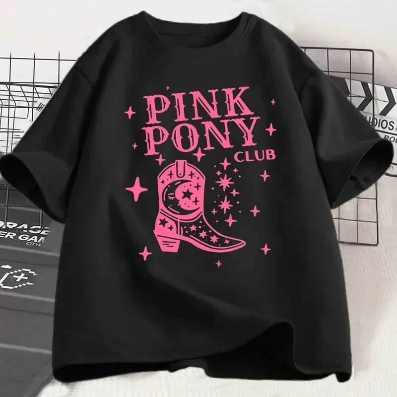 Pink Pony Club Chappell Roan Cowgirl Boots T-shirt Women Hip Hop Fashion Country Music T Shirt Lady Girl Fashion Tee Streetweawr