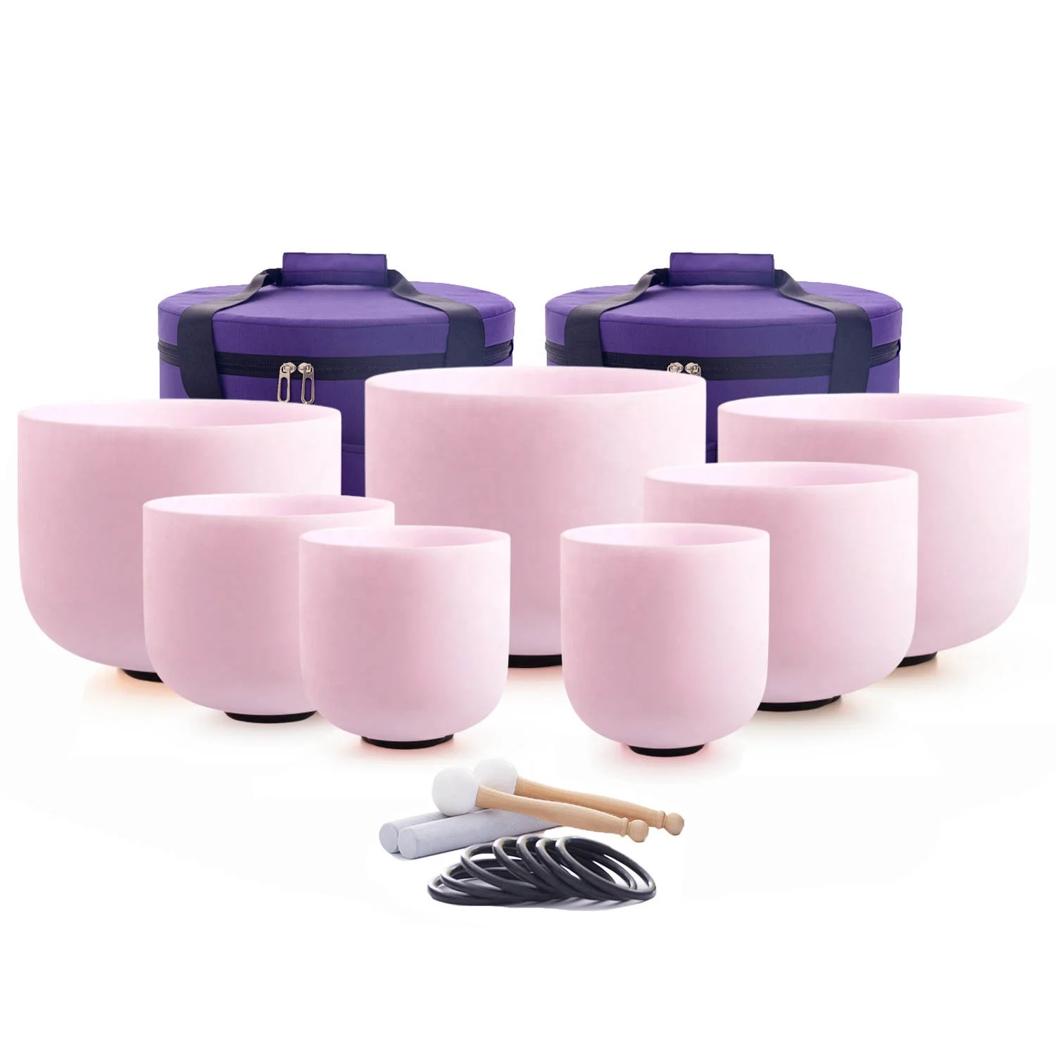 

6-12 Inch Morganite Gemstone Fusion 7pcs Chakra Quartz Crystal Singing Bowl Set For Sound Healing Yoga Relax With Bags