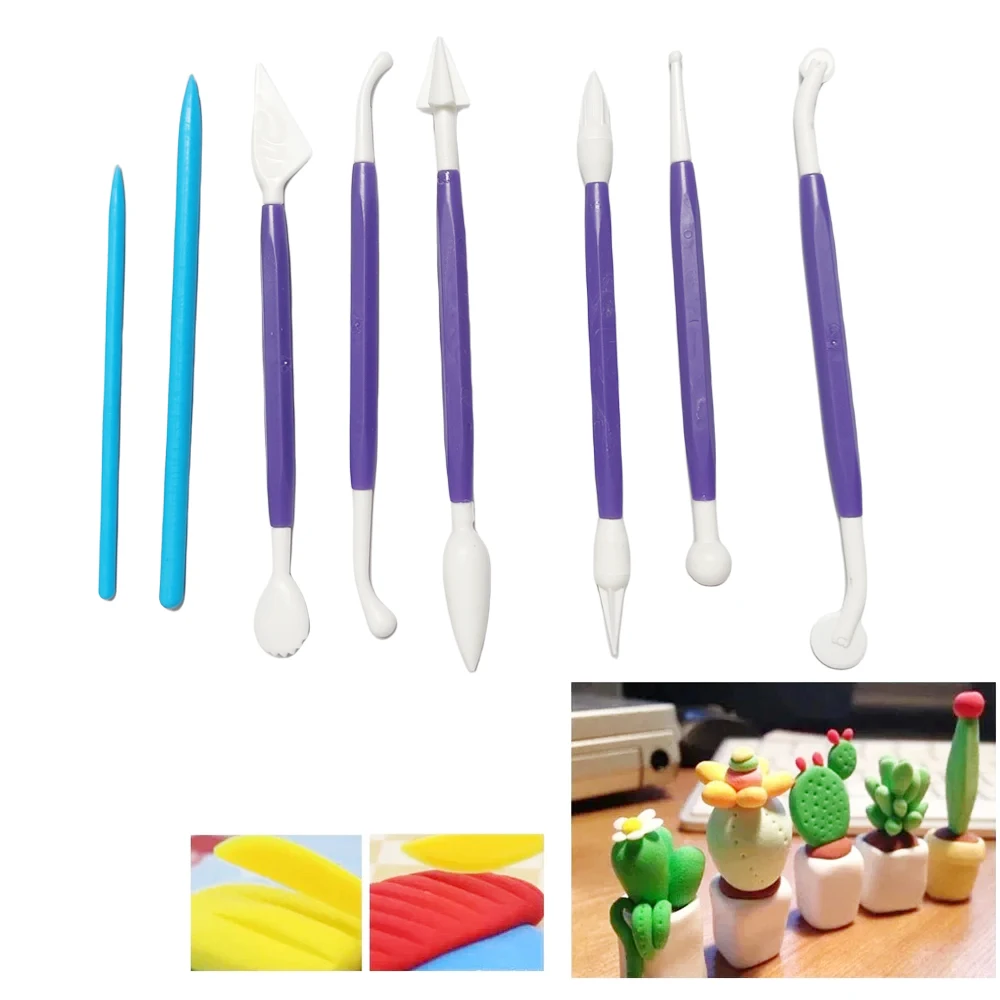 8Pcs/Set Plastic Clay Pattern Sculpting Set Wax Carving Pottery Tools Sculpture Shaper Polymer Modeling Clay Shaping Bar FD089