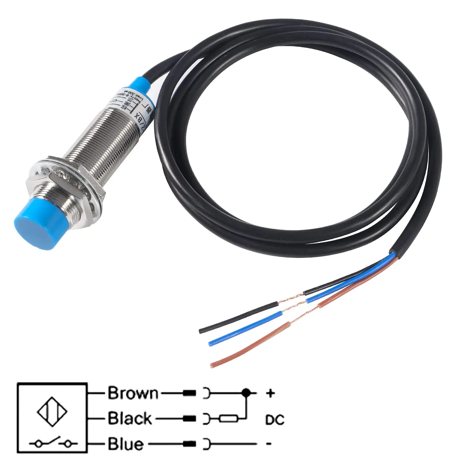 مستشعر القرب الاستقرائي ، NPN NO M18 DC 6-36V 300mA القرب التبديل كاشف نهج الاستشعار 8 مللي متر 3 سلك LJ18A3-8-Z/BX