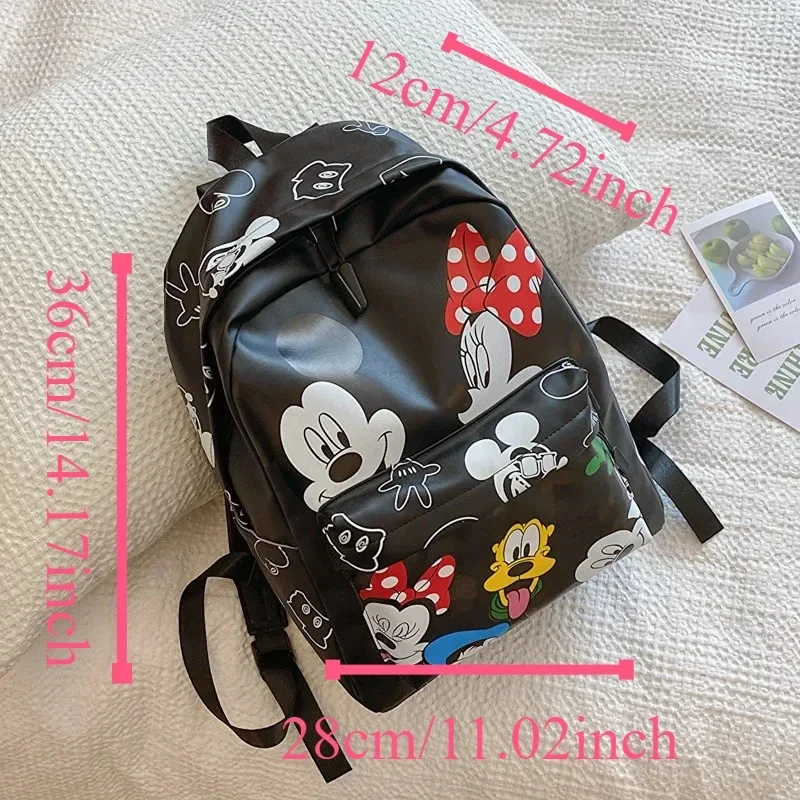 Mochila feminina de couro PU Disney-Mickey, bolsa clássica para laptop Minnie Mouse, bolsa escolar de grande capacidade, sacola da moda, nova